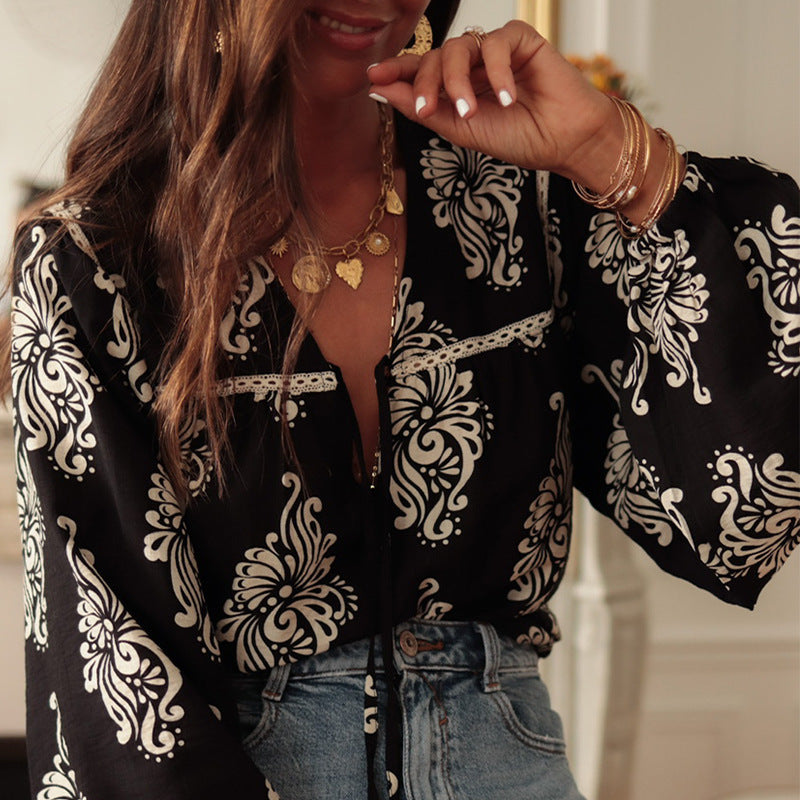 Boho Noir Embroidered Blouse – Vintage Elegance