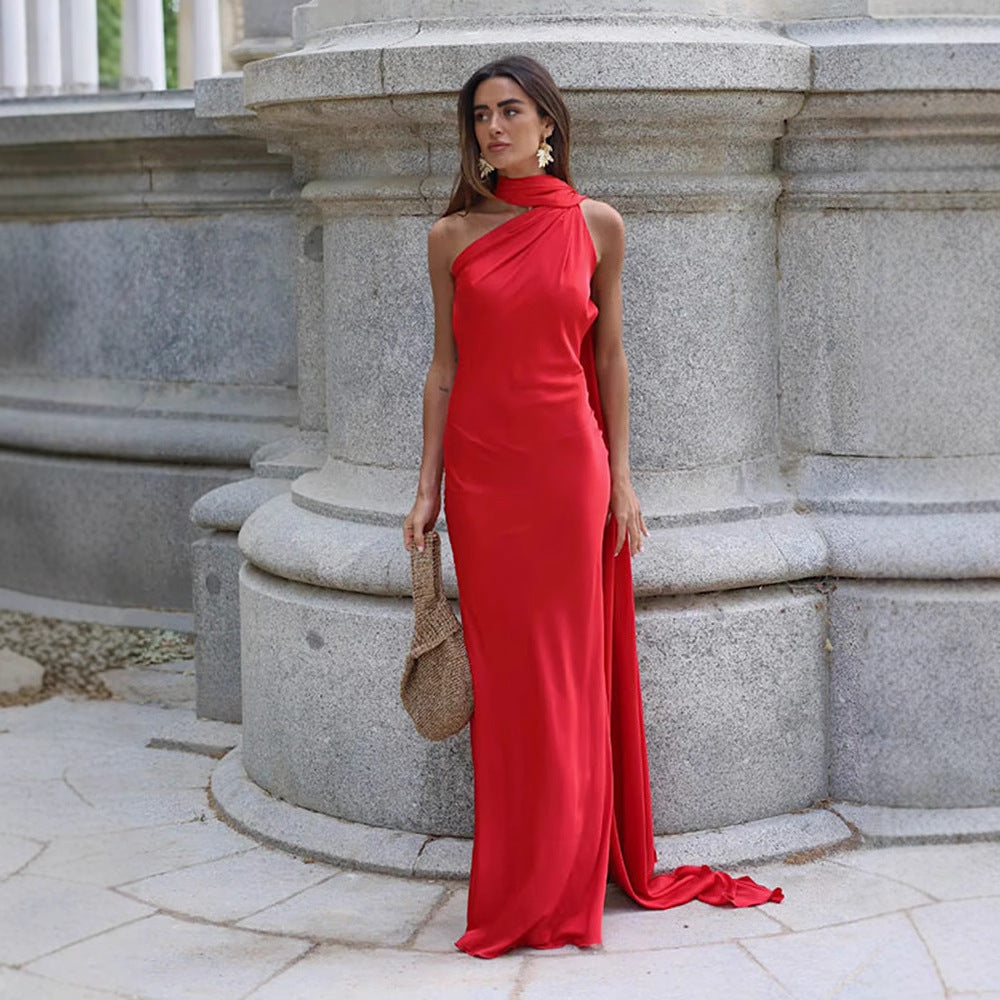 Elegant One-Shoulder Satin Evening Gown