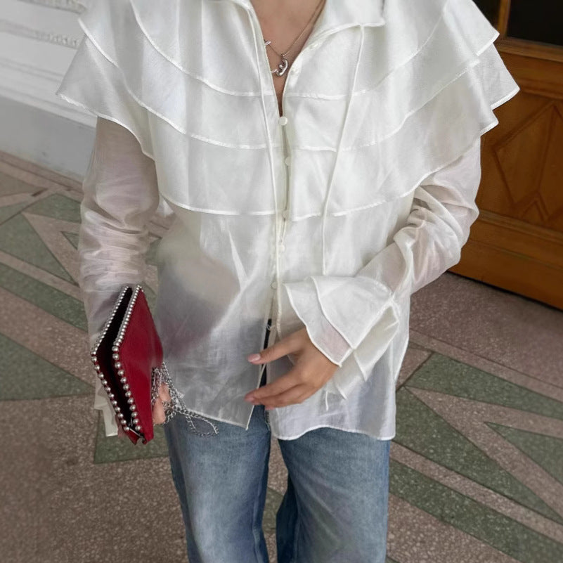 Organza Layered Ruffle Blouse – Statement Collar