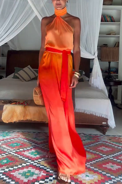 Sunset Satin Halter Neck Maxi Dress – Ombre Elegance