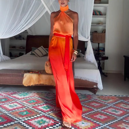 Sunset Satin Halter Neck Maxi Dress – Ombre Elegance