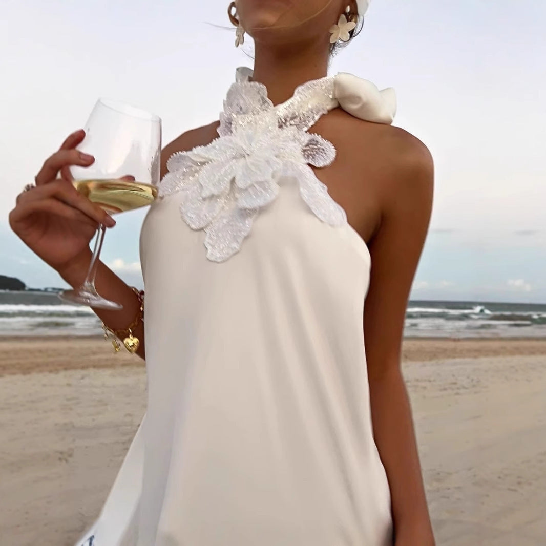 Whispers of Lace Halter Maxi Dress