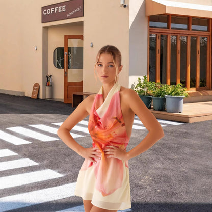 Satin Halter Neck Drape Mini Dress – Sunset Blend