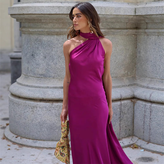 Elegant One-Shoulder Satin Evening Gown