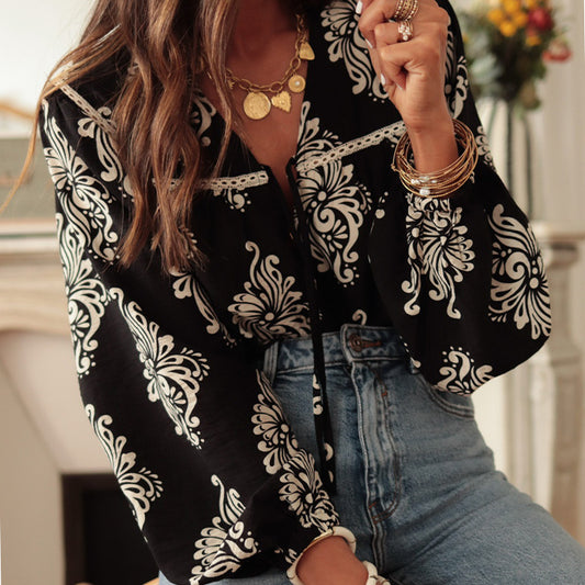 Boho Noir Embroidered Blouse – Vintage Elegance