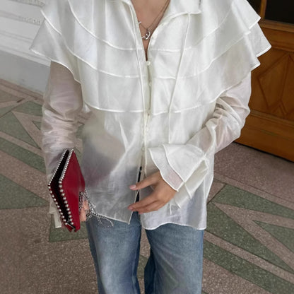 Organza Layered Ruffle Blouse – Statement Collar