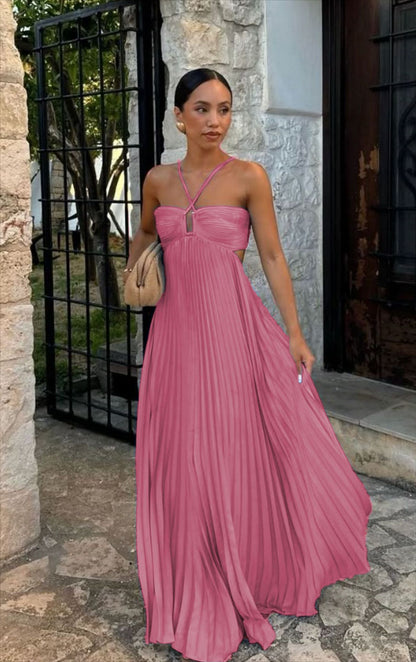 Grecian Glow Pleated Maxi Dress